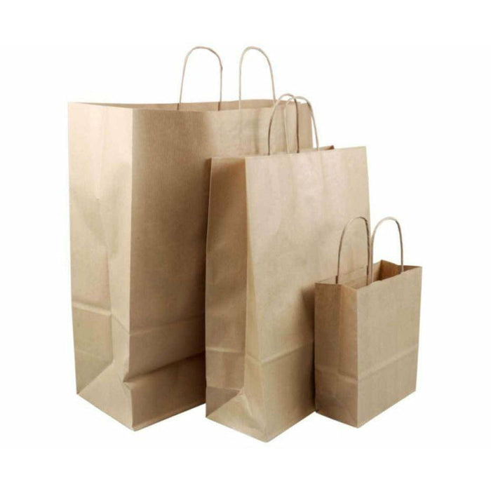 Large| 50 Pack Paper Carry Bags (Brown) - Battery Mate