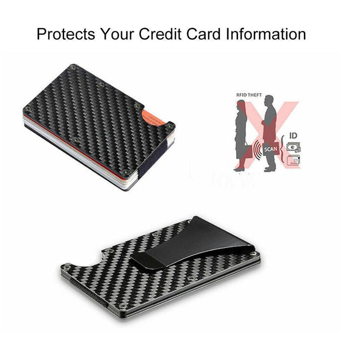 Men Carbon Fiber Credit Card Holder RFID Blocking Slim Wallet Money Clip Purse - Battery Mate