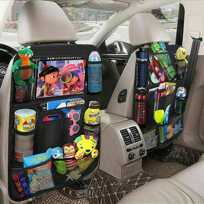 2 x Car Back Seat Organiser Tablet Holder Storage Kick Mats Kids Toys  Pockets
