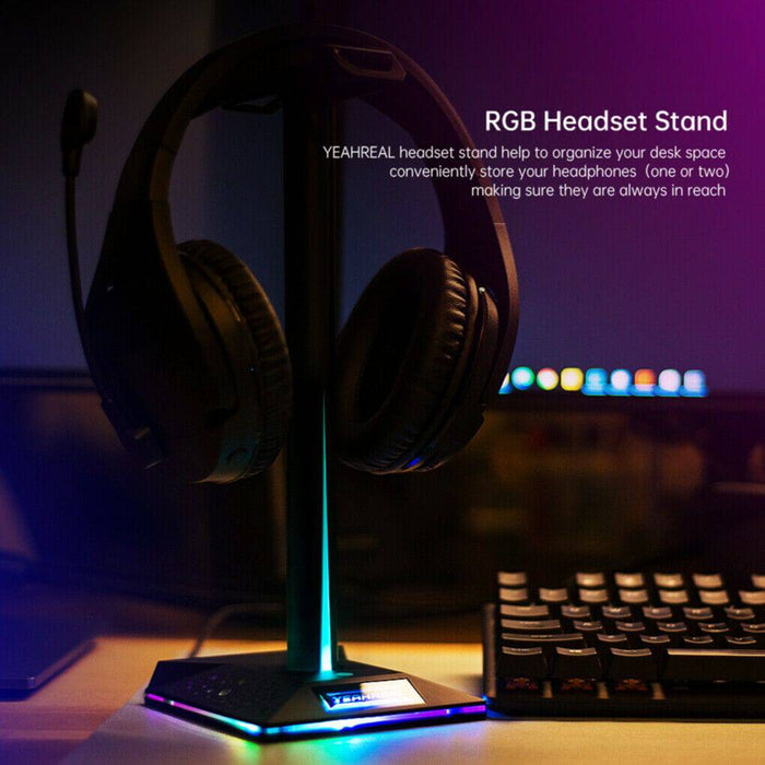 RGB Earphone Gaming Headset Holder Hanger Headphone Stand with 3.5mm 2 USB Ports - Battery Mate