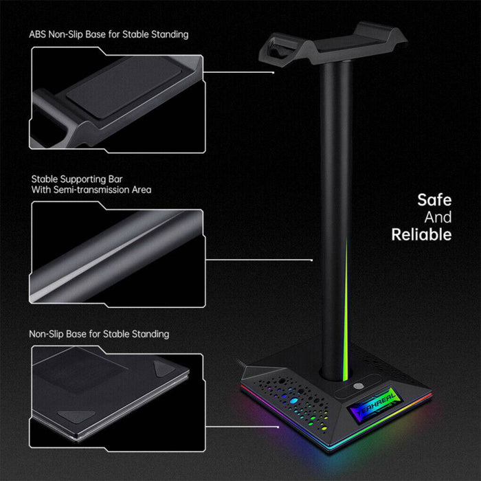 RGB Earphone Gaming Headset Holder Hanger Headphone Stand with 3.5mm 2 USB Ports - Battery Mate