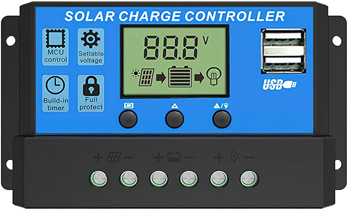 Solar Panel Charge Controller & Regulator 12V/24V auto dual USB 30A Battery PWM - Battery Mate