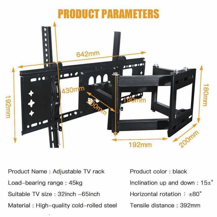 TV Wall Mount Bracket Full Motion Tilt Swivel Pivot 32 40 43 50 55 60 65 70 Inch - Battery Mate