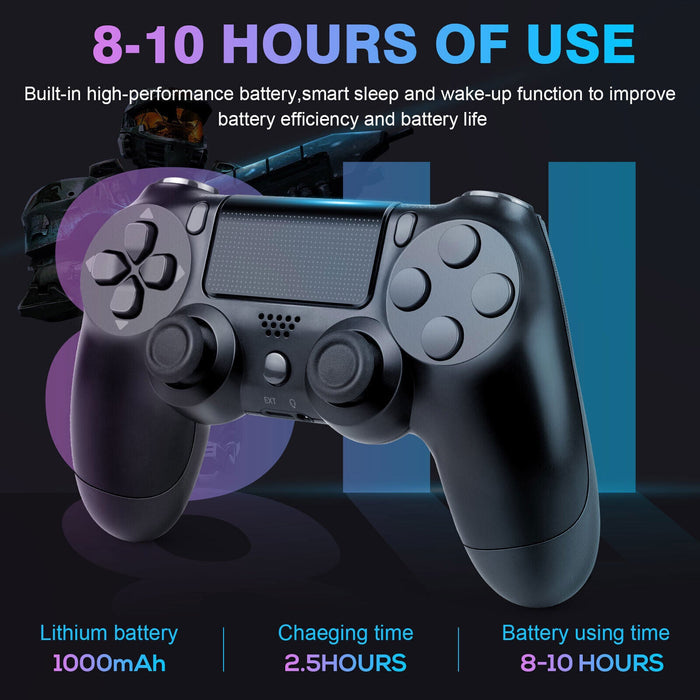 Wireless Bluetooth Controller Compatible Playstation 4 PS4 Controller Gamepad - Black - Battery Mate